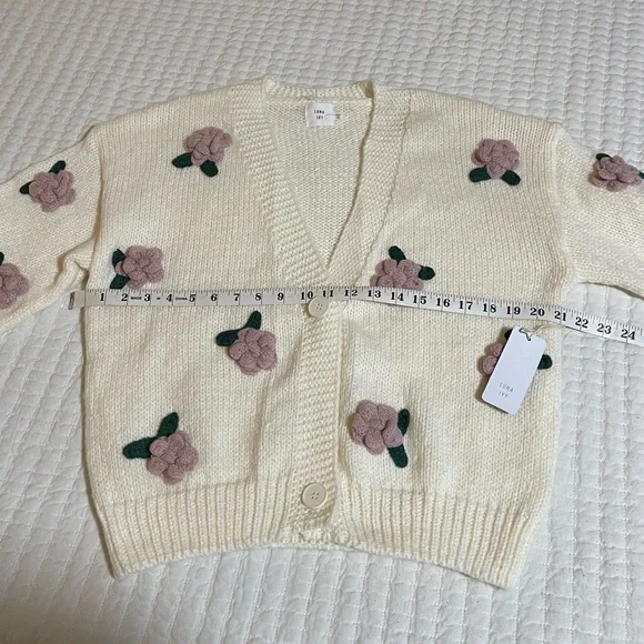 NWT Floral Embroidered Cardigan | Cream and Purple - Picture 6 of 12